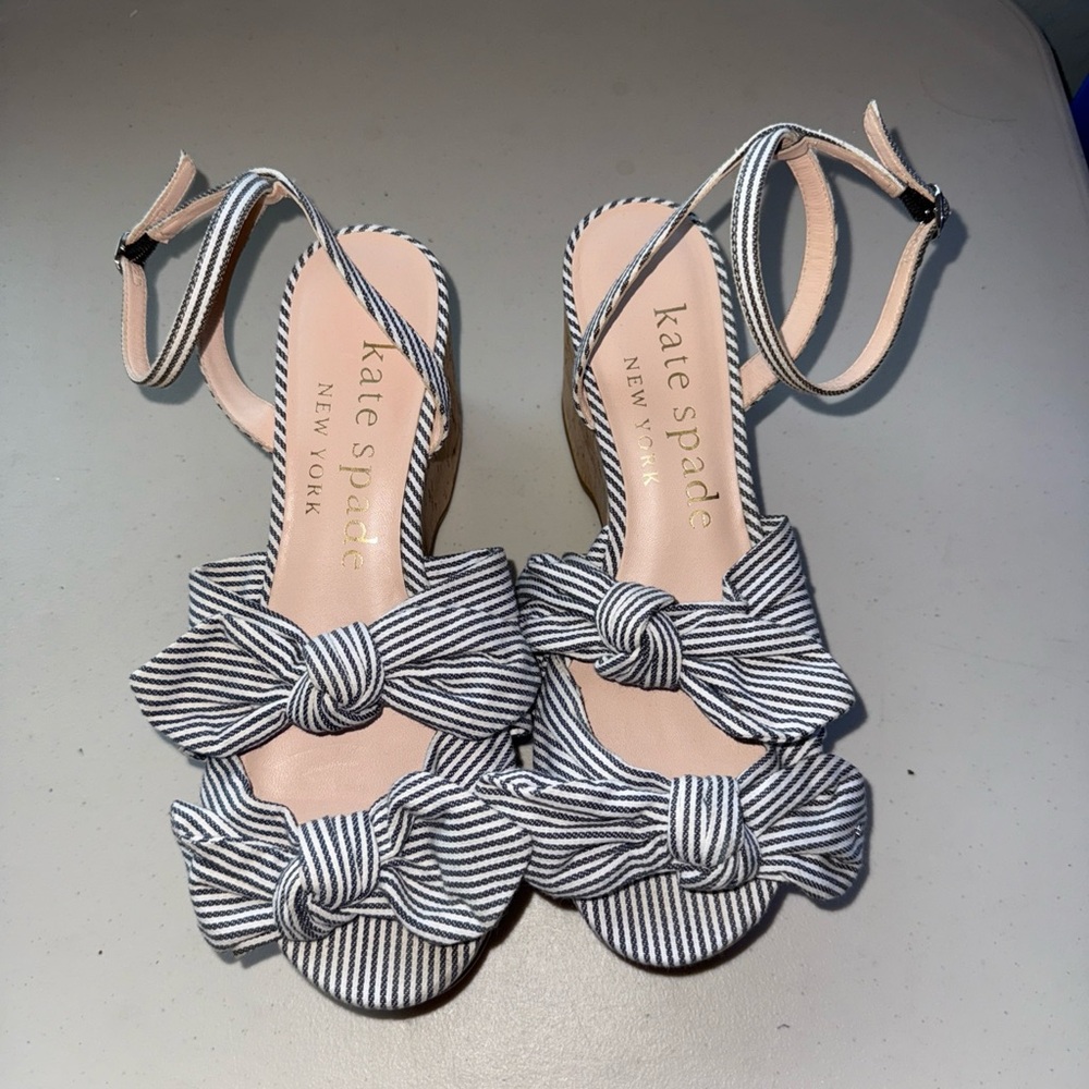 Kate Spade julep platform Black and White striped Bow Sandals